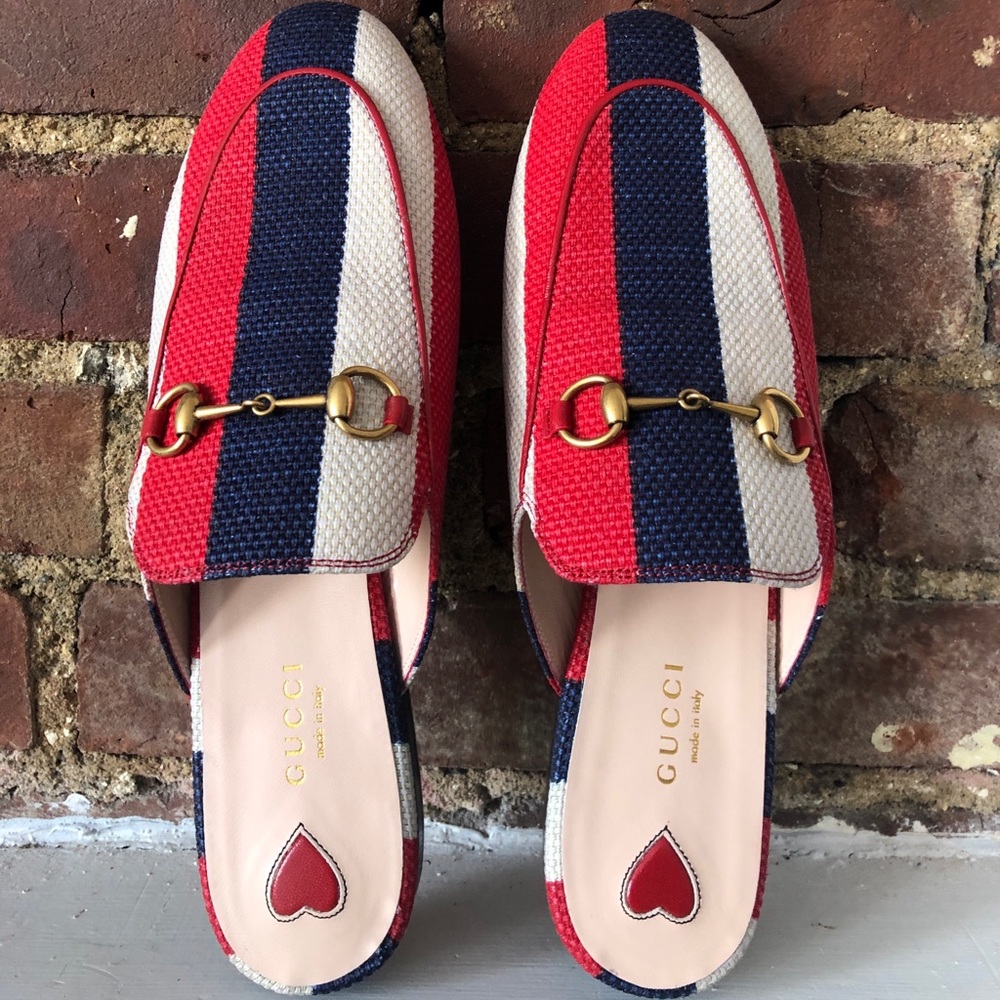 BRAND NEW Gucci Princetown Mules - Blue & Red